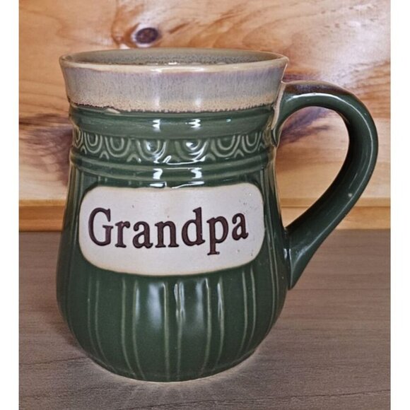Cracker Barrel Green & Brown "Grandpa" Ceramic Coffee Mug Cup - Picture 3 of 13